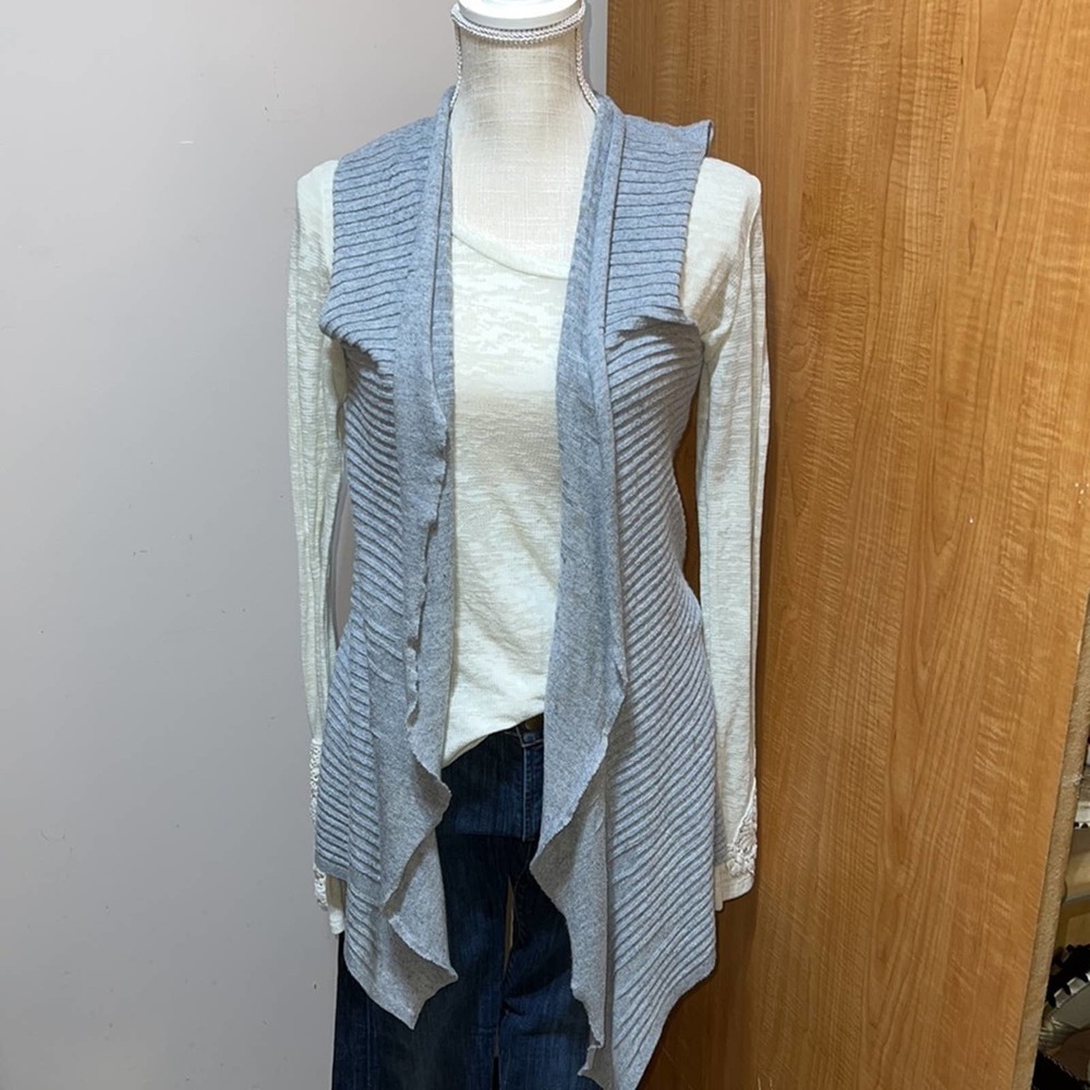 Eileen Fisher Drape Front Cardigan Gray Cotton linen Blend size xs